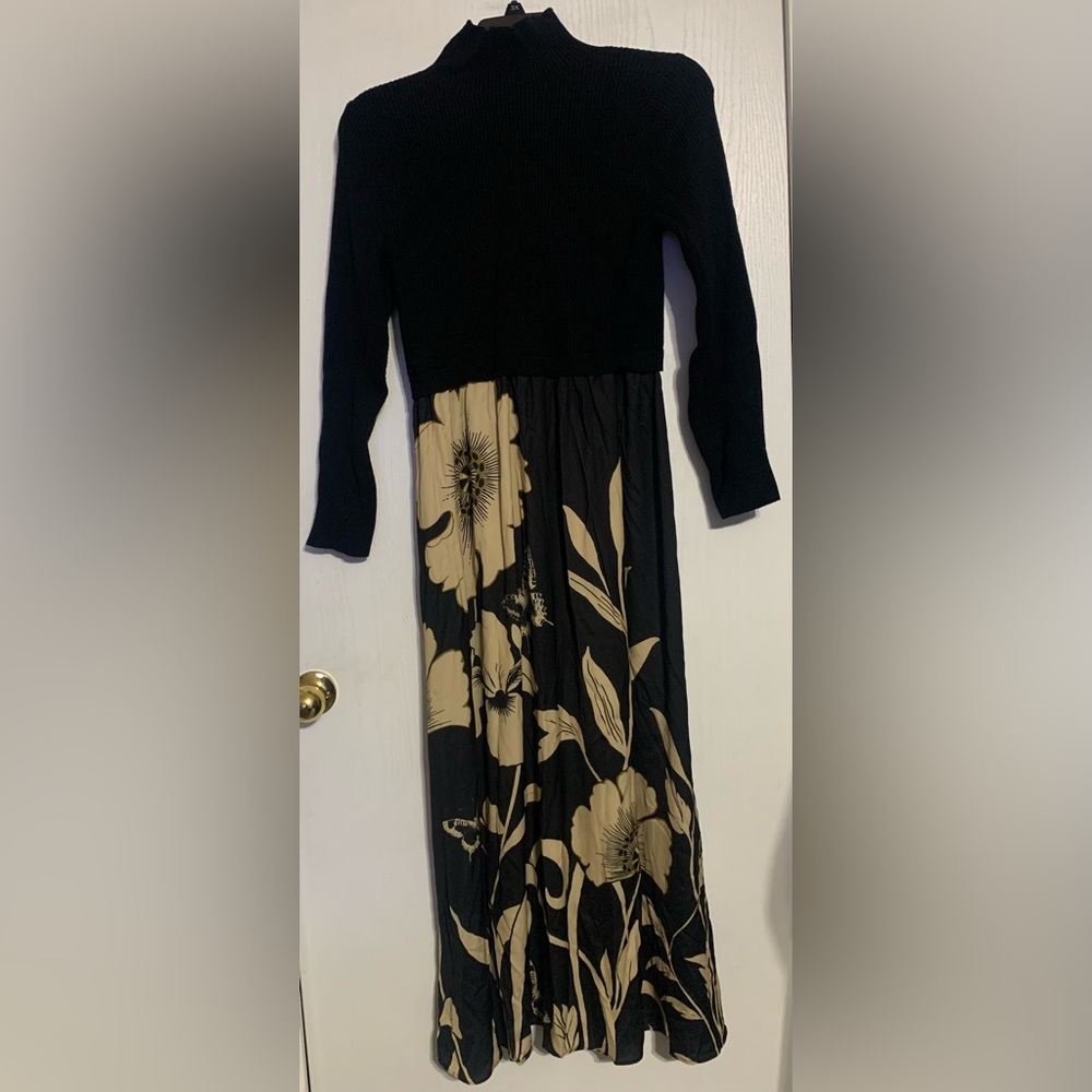 Anthropologie Thea Twofer Long Sleeve Maxi Dress In Black Floral - Picture 3 of 6